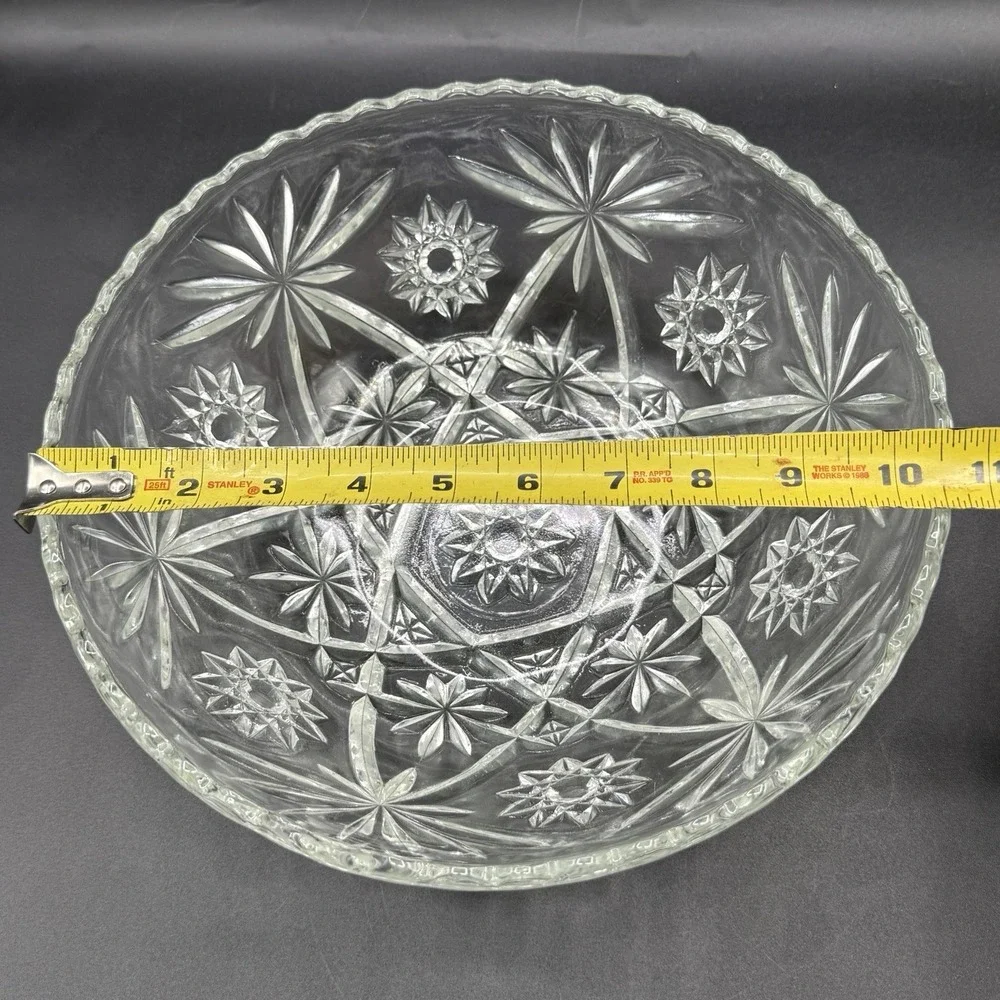 Vintage Anchor Hocking Clear Cut Glass‎ Large Serving Fruit Bowl Star Of David
